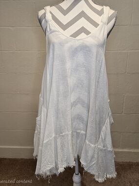 Free People Top/Tunic Asymmetrical Hem,Tied Strap, Swing Style, White Size Small